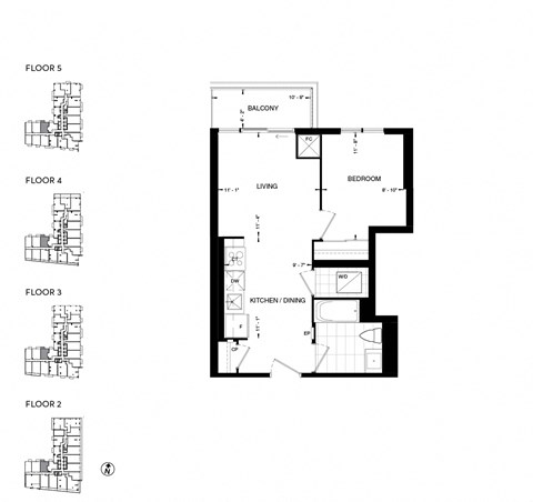 Floor plan for 1 bed, 1 bath, 528 sqft